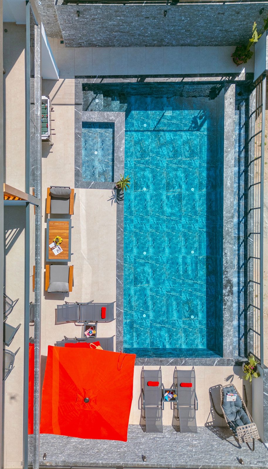 Overhead view of Villa Aurelia pool and terrace